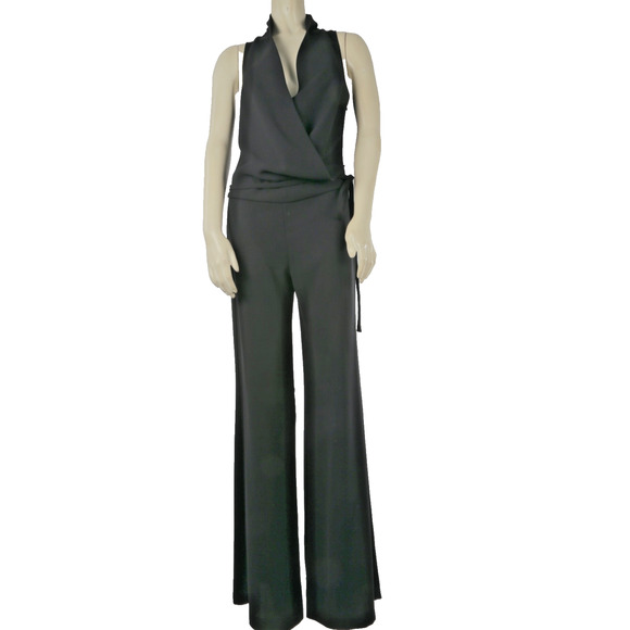 Guess by Marciano Jumpsuit Sleeveless Tie Up Black Flare Leg Size 4 - Picture 1 of 16